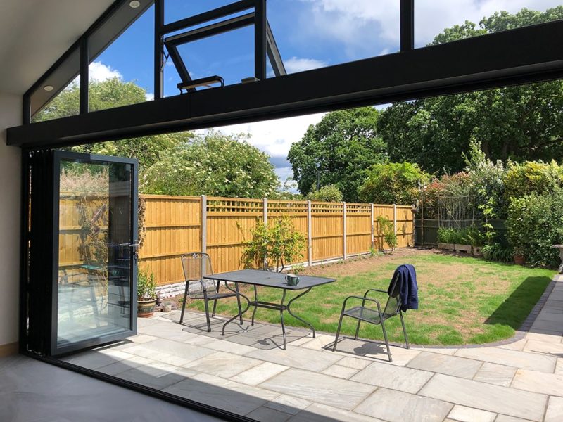 Aluminium bi-fold doors in anthracite grey internal view