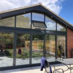 Aluminium bi-fold doors in anthracite grey external view closed